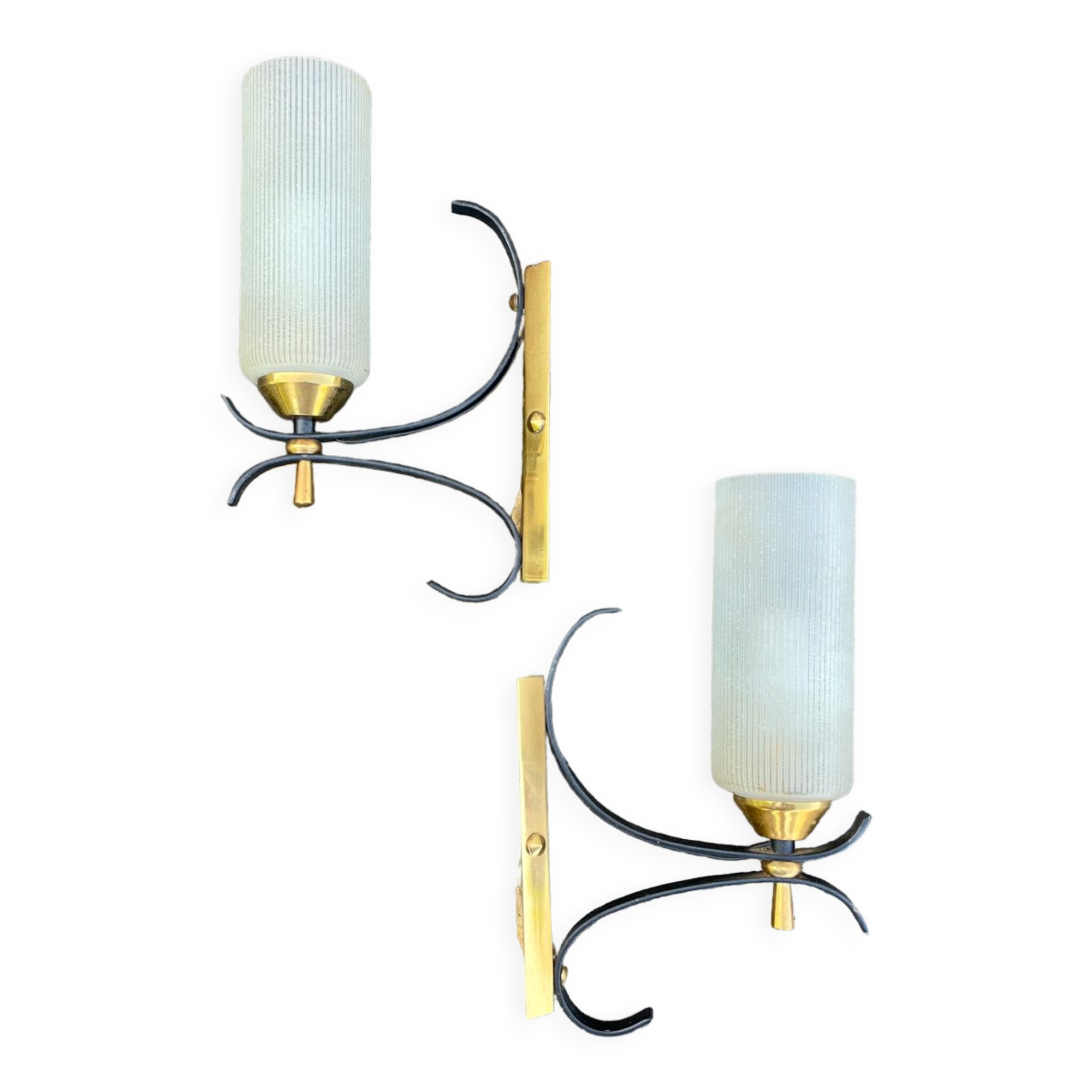 Pair of vintage wall lamps 1950-60 arlus metal and glass