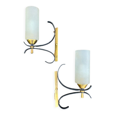 Paire d’appliques vintage 1950-60 arlus métal et verre