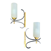 Pair of vintage wall lamps 1950-60 arlus metal and glass