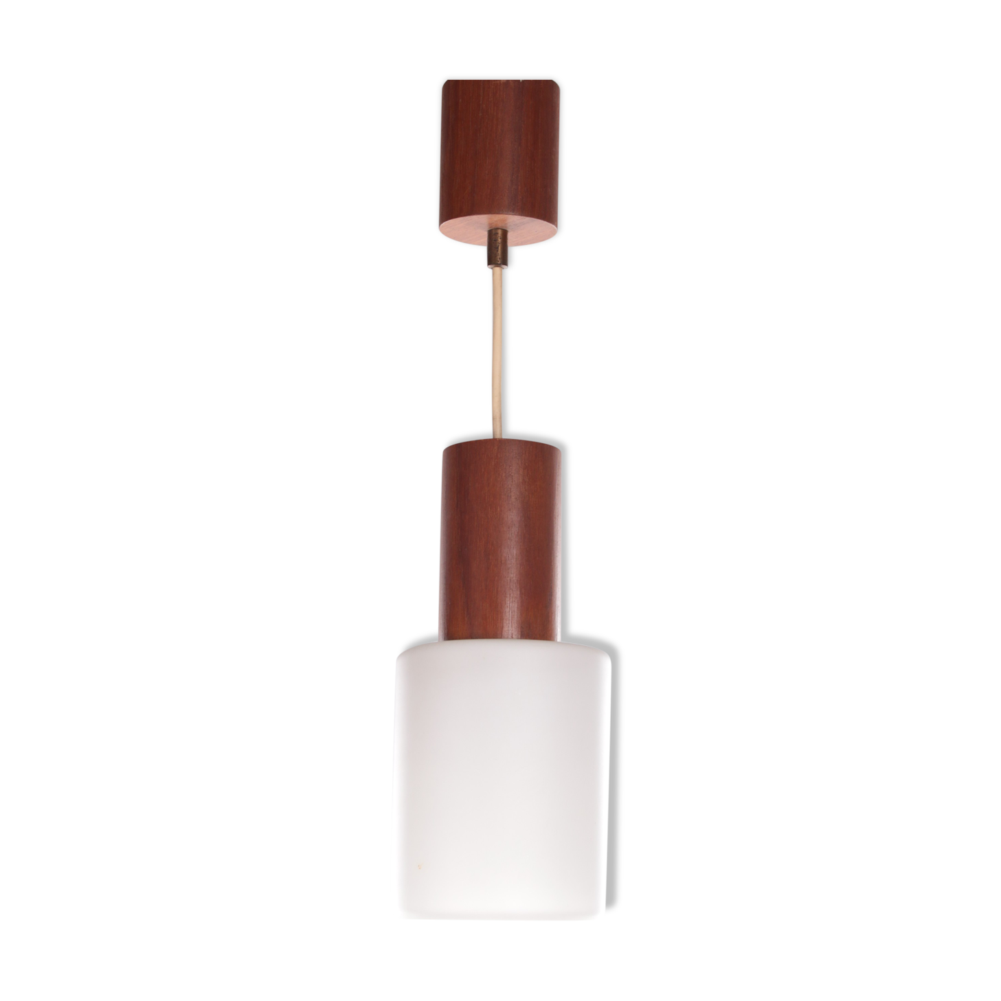 Vintage Louis Kalff hanging lamp teak / opal glass, 1950s