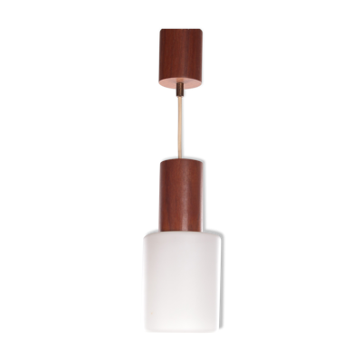 Suspension vintage Louis Kalff en teck verre opale, années 1950