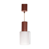 Vintage Louis Kalff hanging lamp teak / opal glass, 1950s