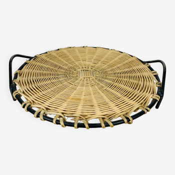 50s metal rattan tray