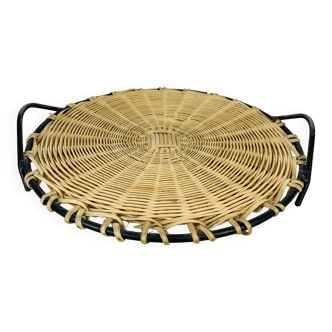 50s metal rattan tray