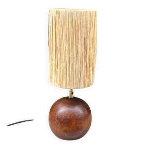 Lampe boule en bois vintage - raphia