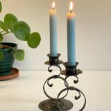 Vintage Black Patina Metal Candlesticks