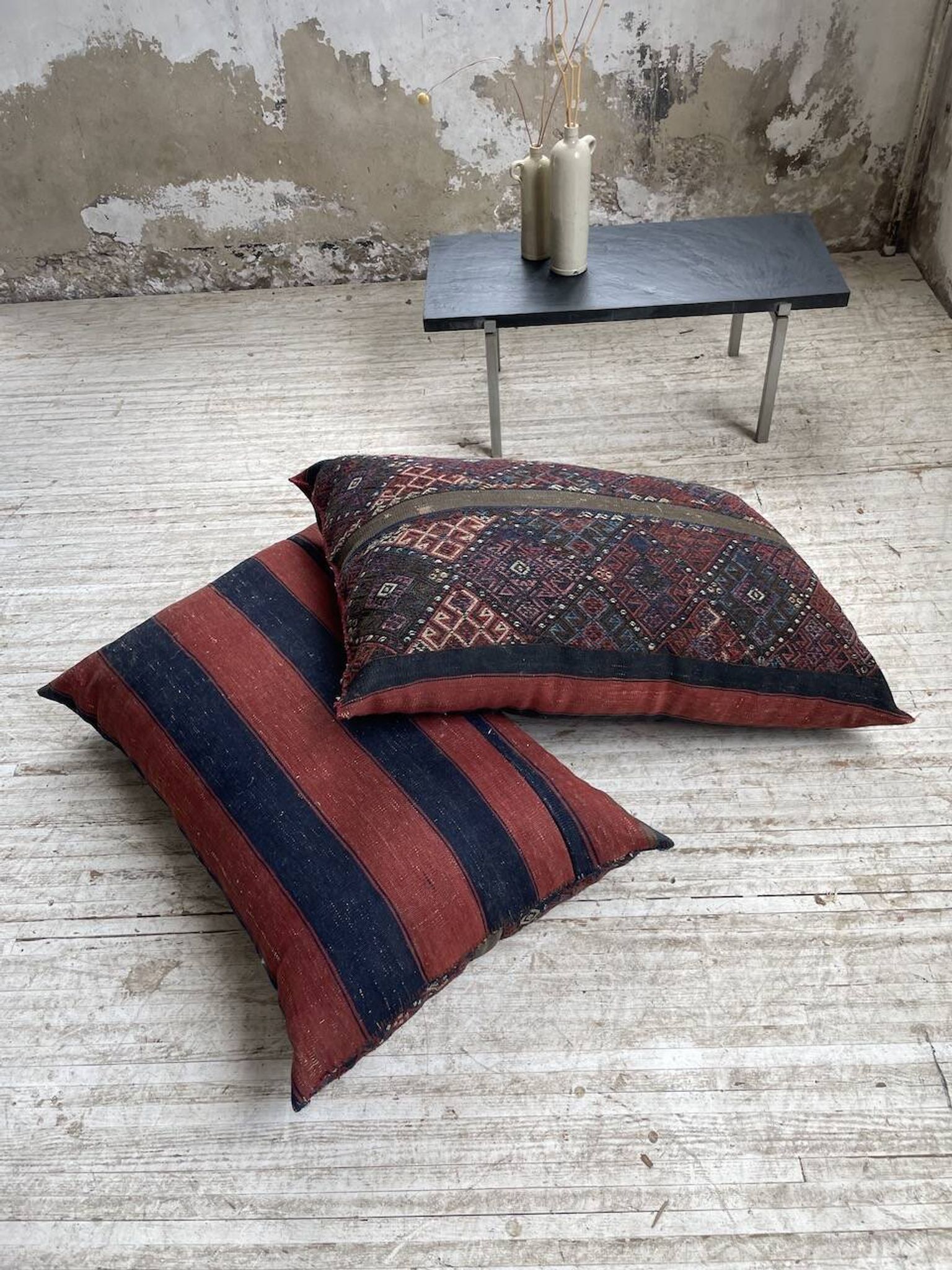 Pair of vintage XXL Kilim cushions
