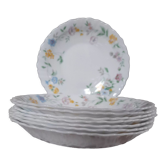8 assiettes creuses motif fleurs, à feston, modèle Hortense de Arcopal, vintage 1990