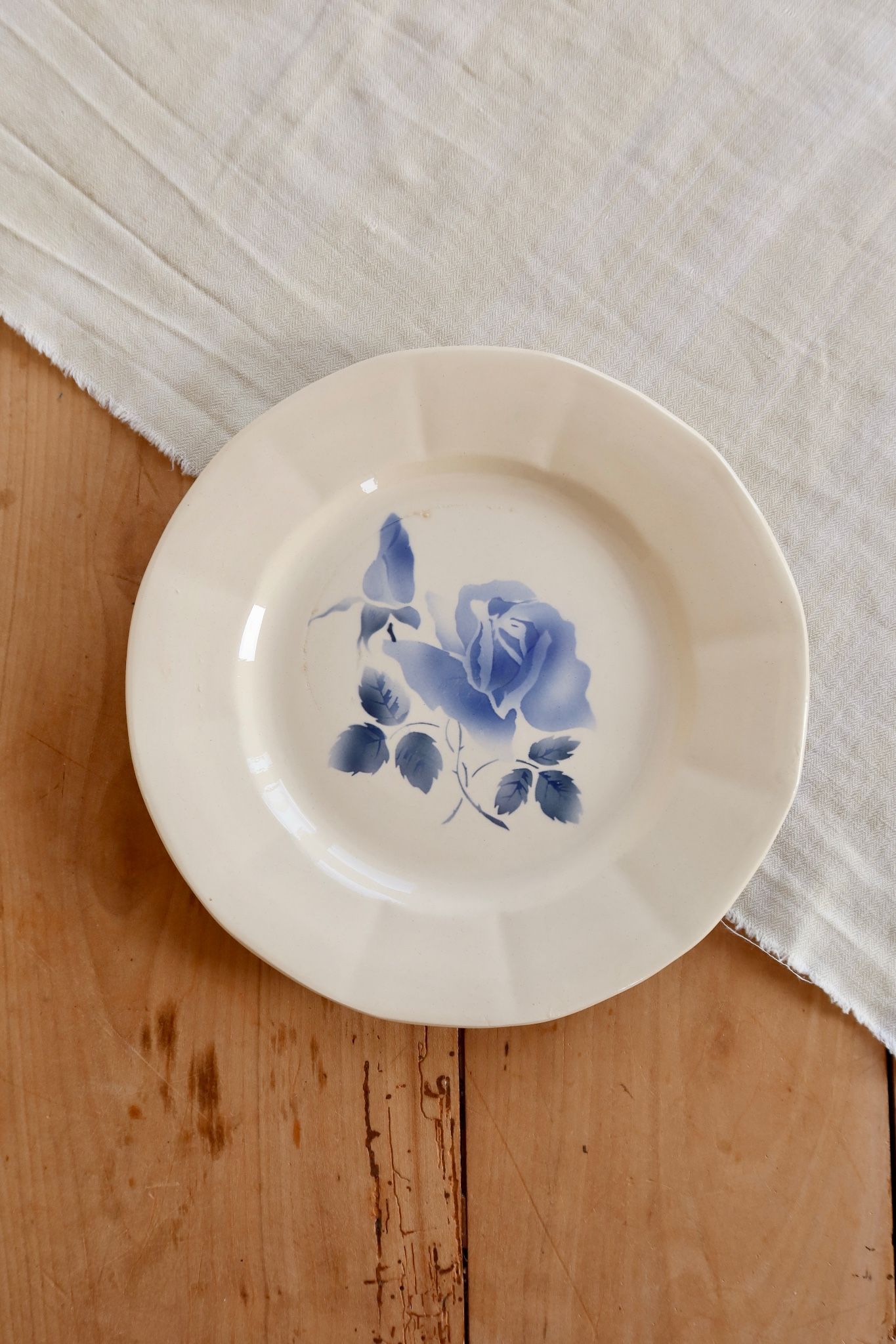 Vintage ironstone plate from Digoin – Blue rose pattern