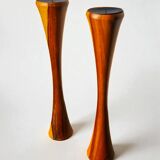 Pair of Scandinavian candleholders in wood, Denmark, 1980s