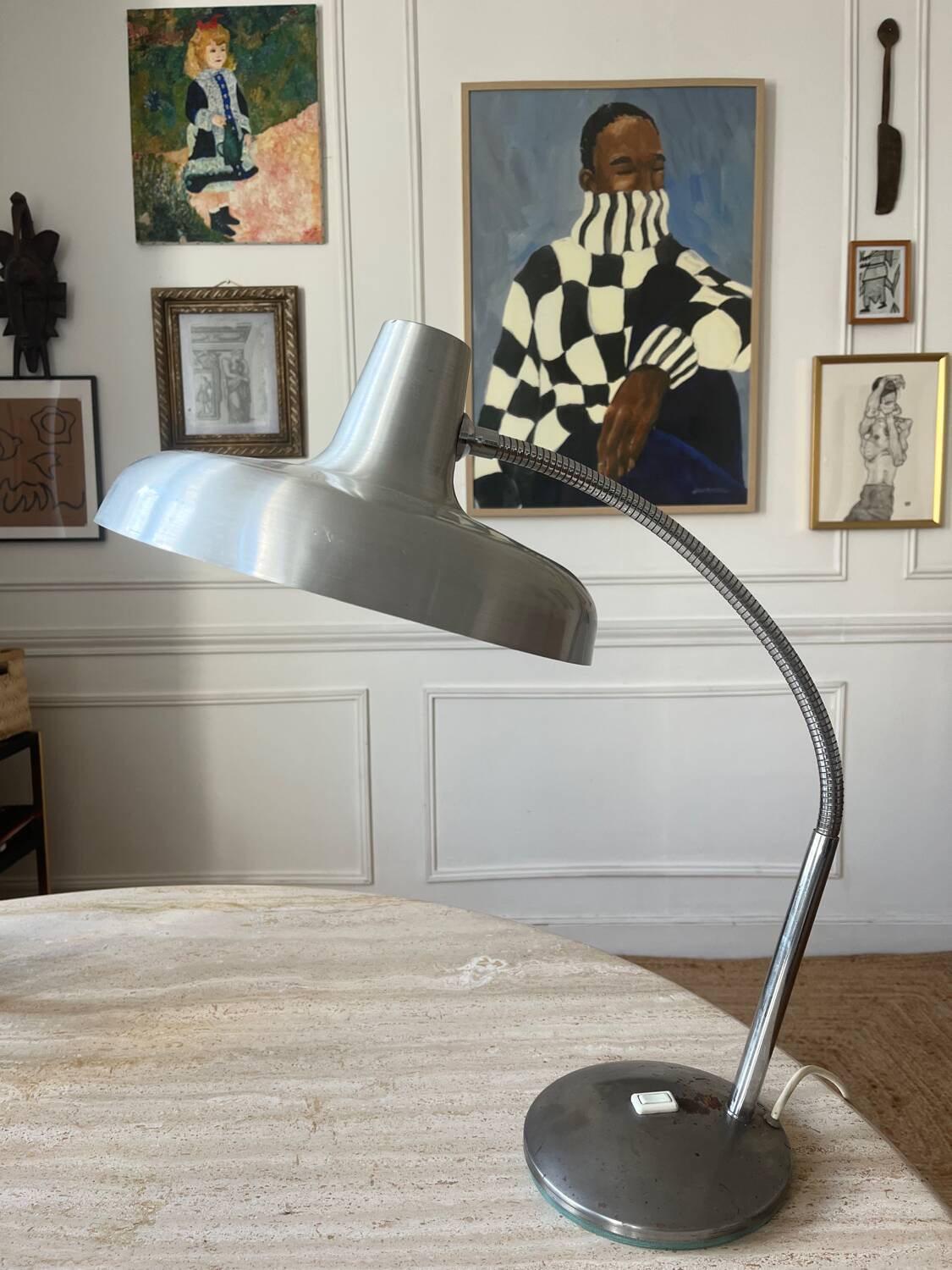 Flexible chrome metal desk lamp, 1970s