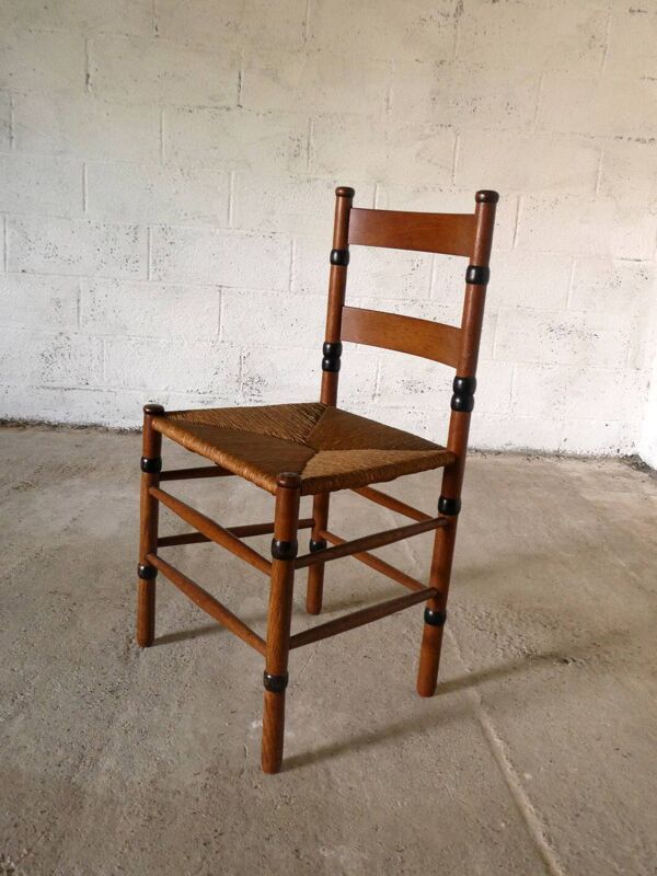 chaise en chêne & paille, Ecole d'Amsterdam, Pays Bas