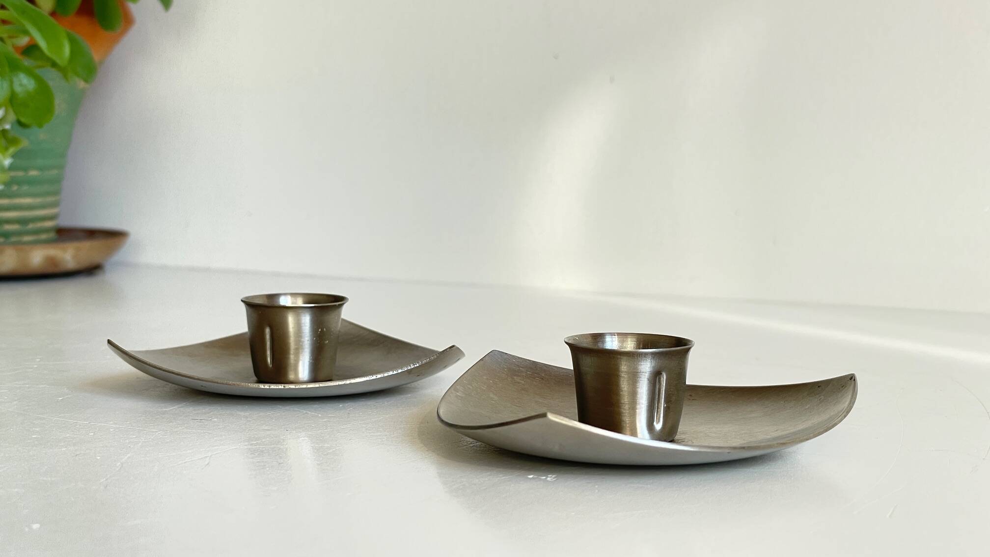Bougeoirs géométriques métal brossé vintage