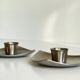 Vintage brushed metal geometric candle holders