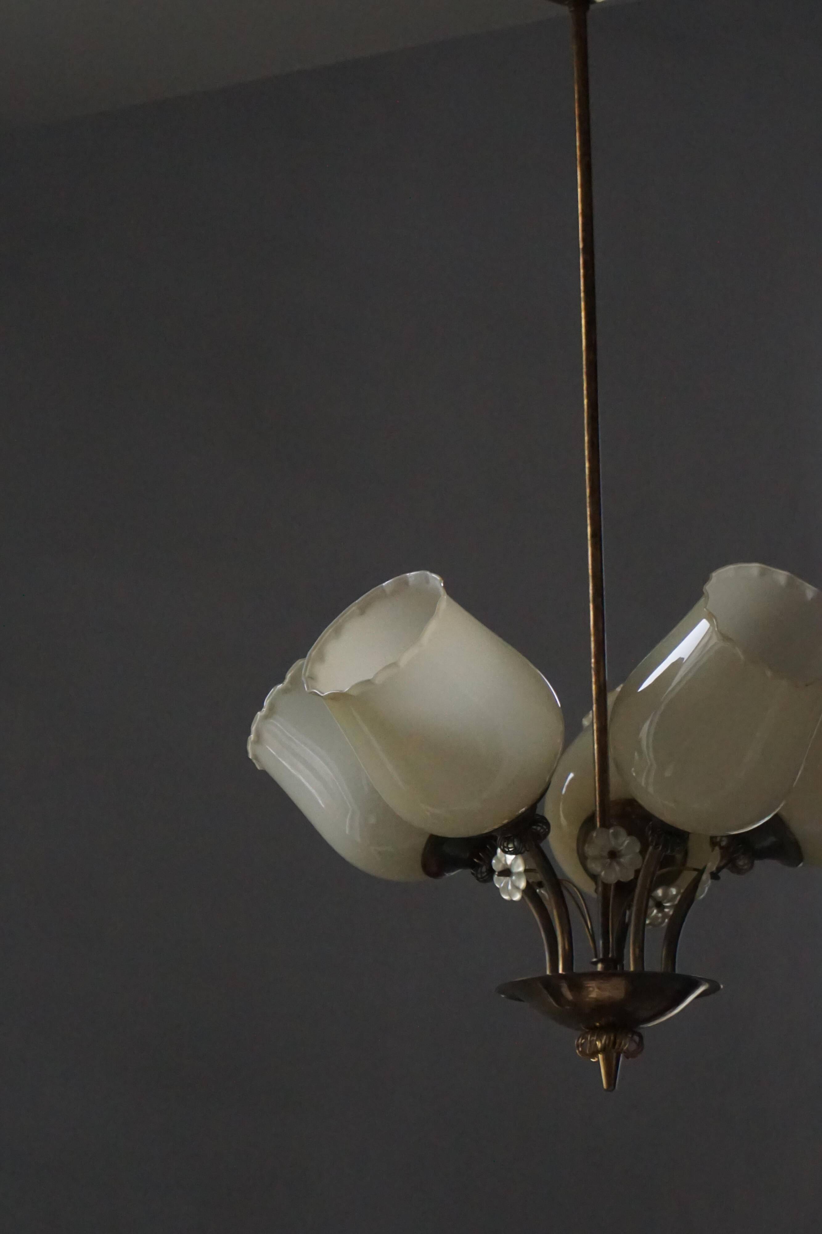 Brass and Glass Mid-Century Chandelier by Itsu, Finland, 1950s