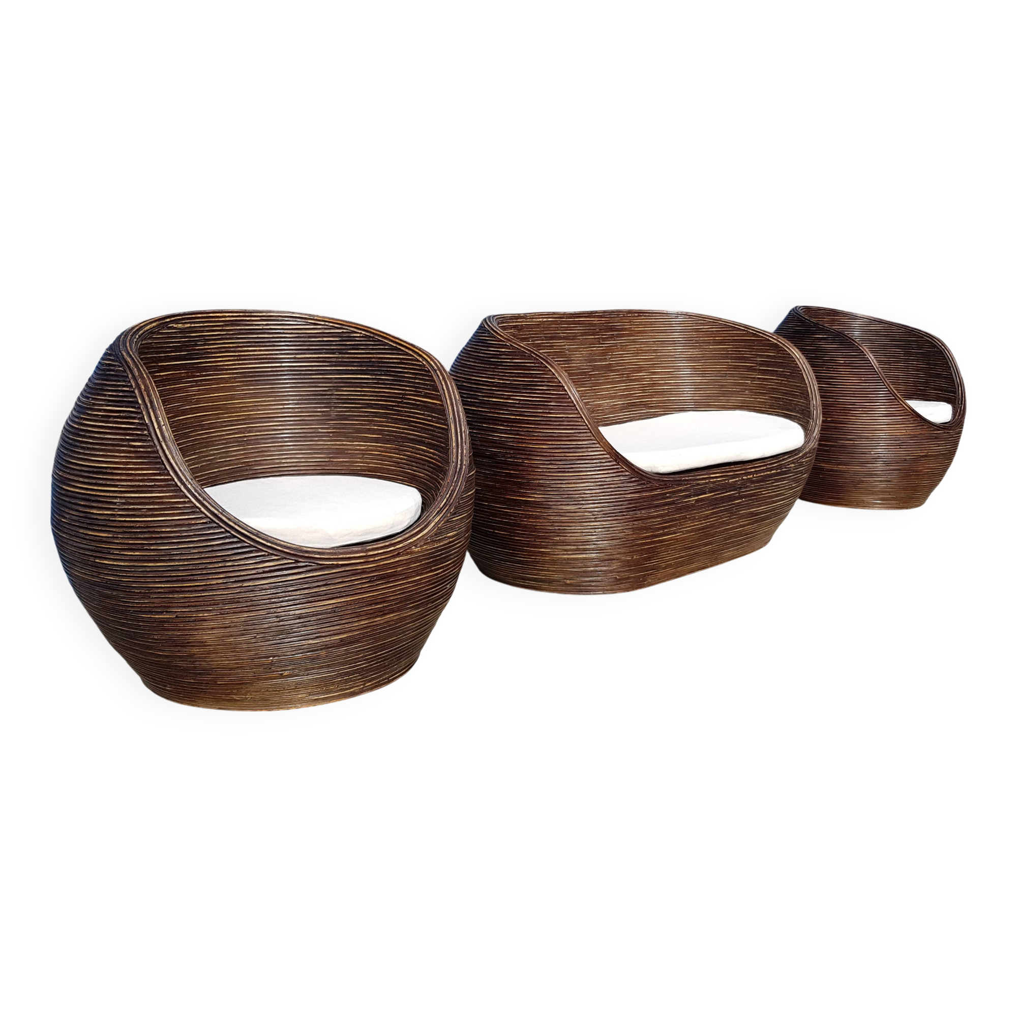 Set canapé sofa et ses 2 chauffeuses en rotin