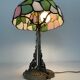 Tiffany style table lamp, stained glass lampshade, silver metal base, Art Nouveau style