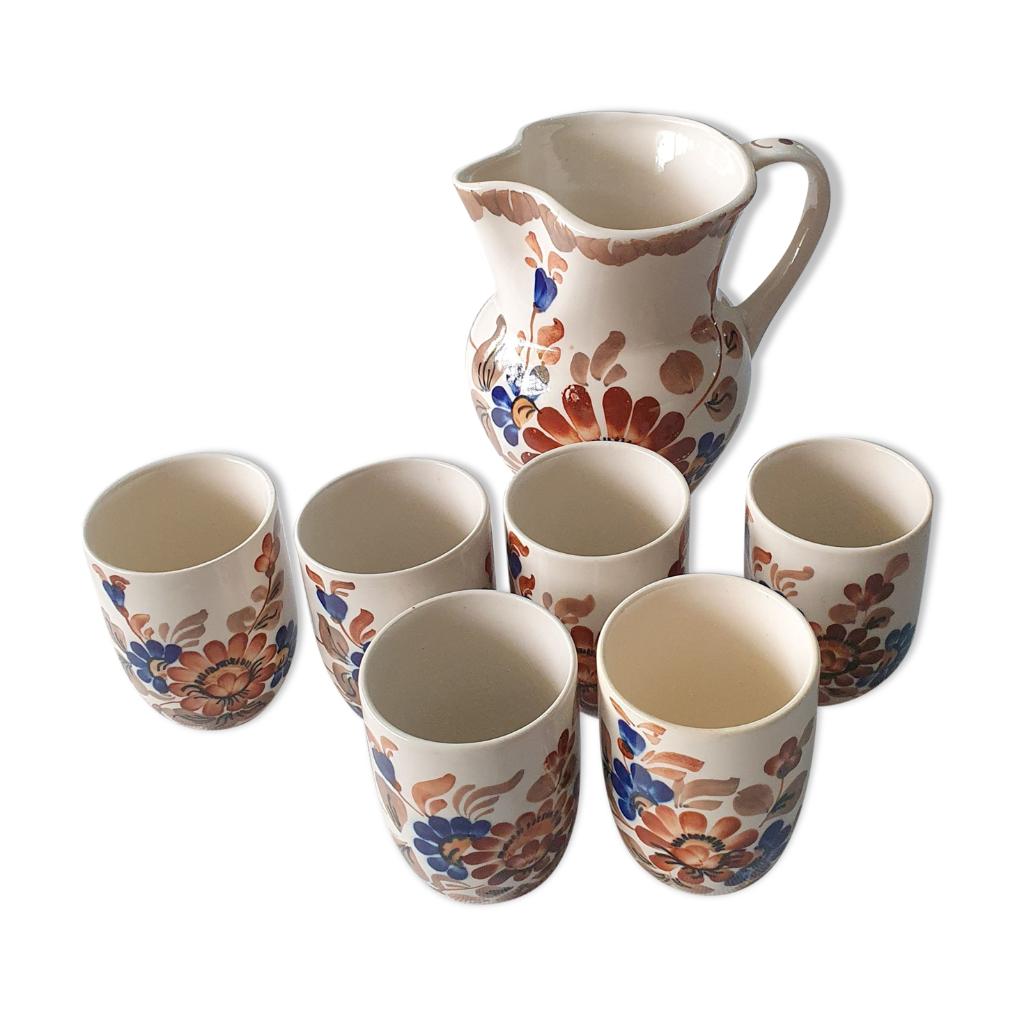 Jug and cups Politowska Grażyna. Faience 1970