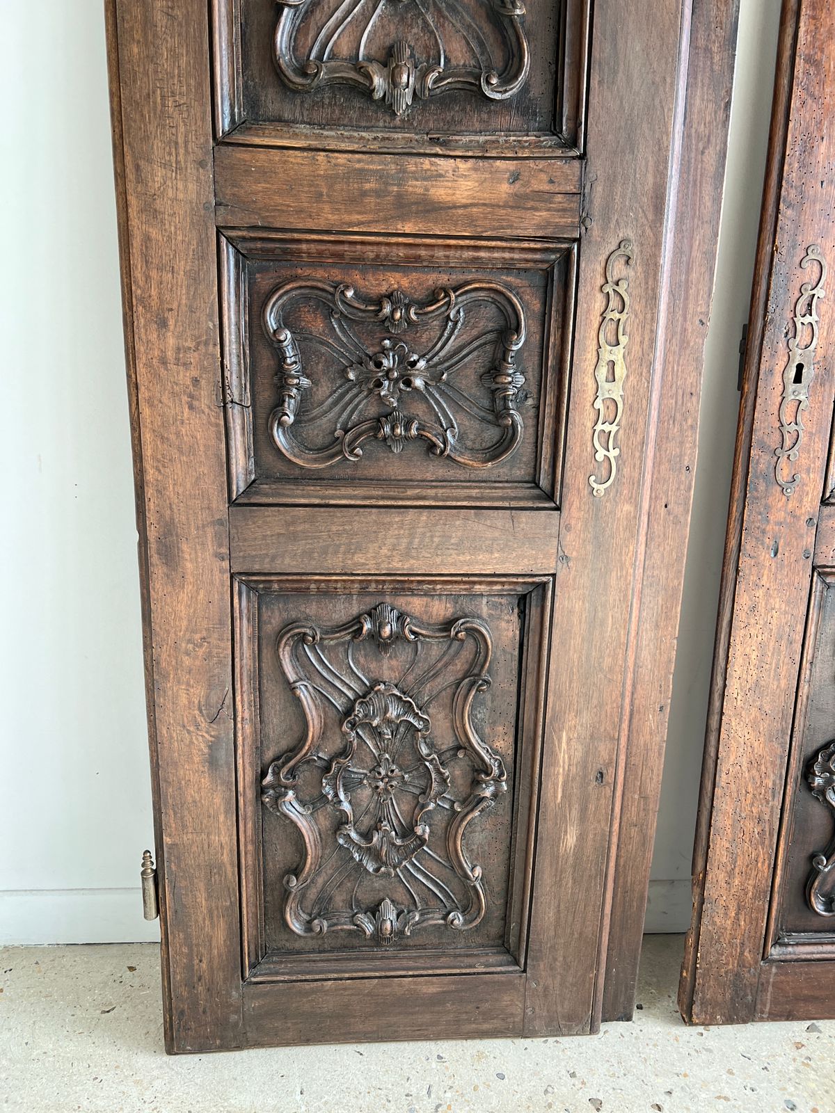 Pair of carved solid oak doors (old cabinet doors)