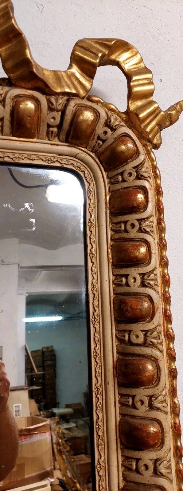 Antique gilded and lacquered mirror, original Napoleon III
