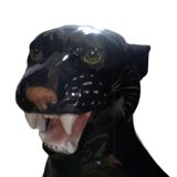Black panther in ceramic imposing & transformable into lamp Italy circa 1970 Hollywood Regency