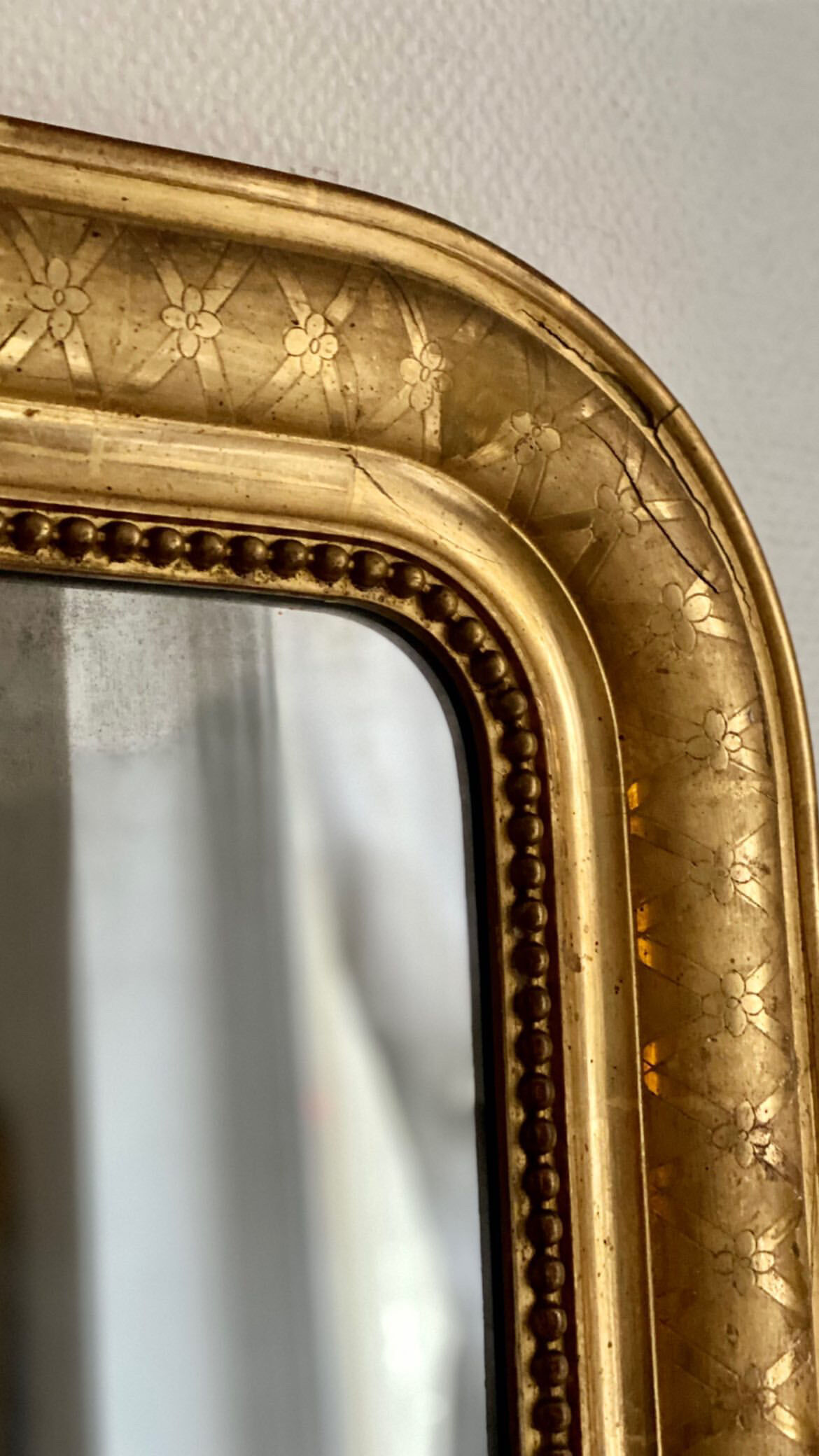 Old mirror louis philippe gilded rare gold leaf carved fireplace  109x152cm
