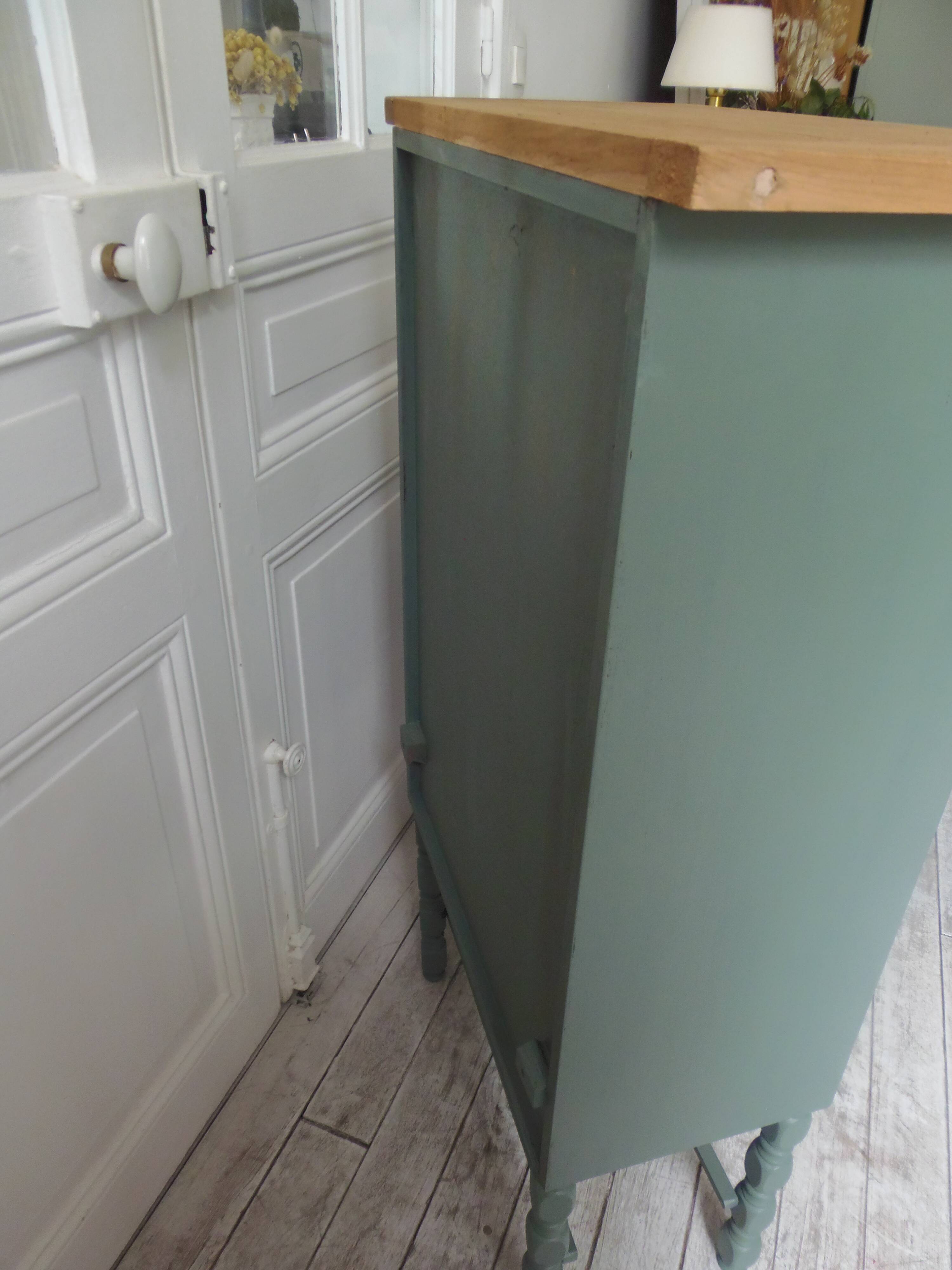 Small vintage bookcase enhanced in smoky green