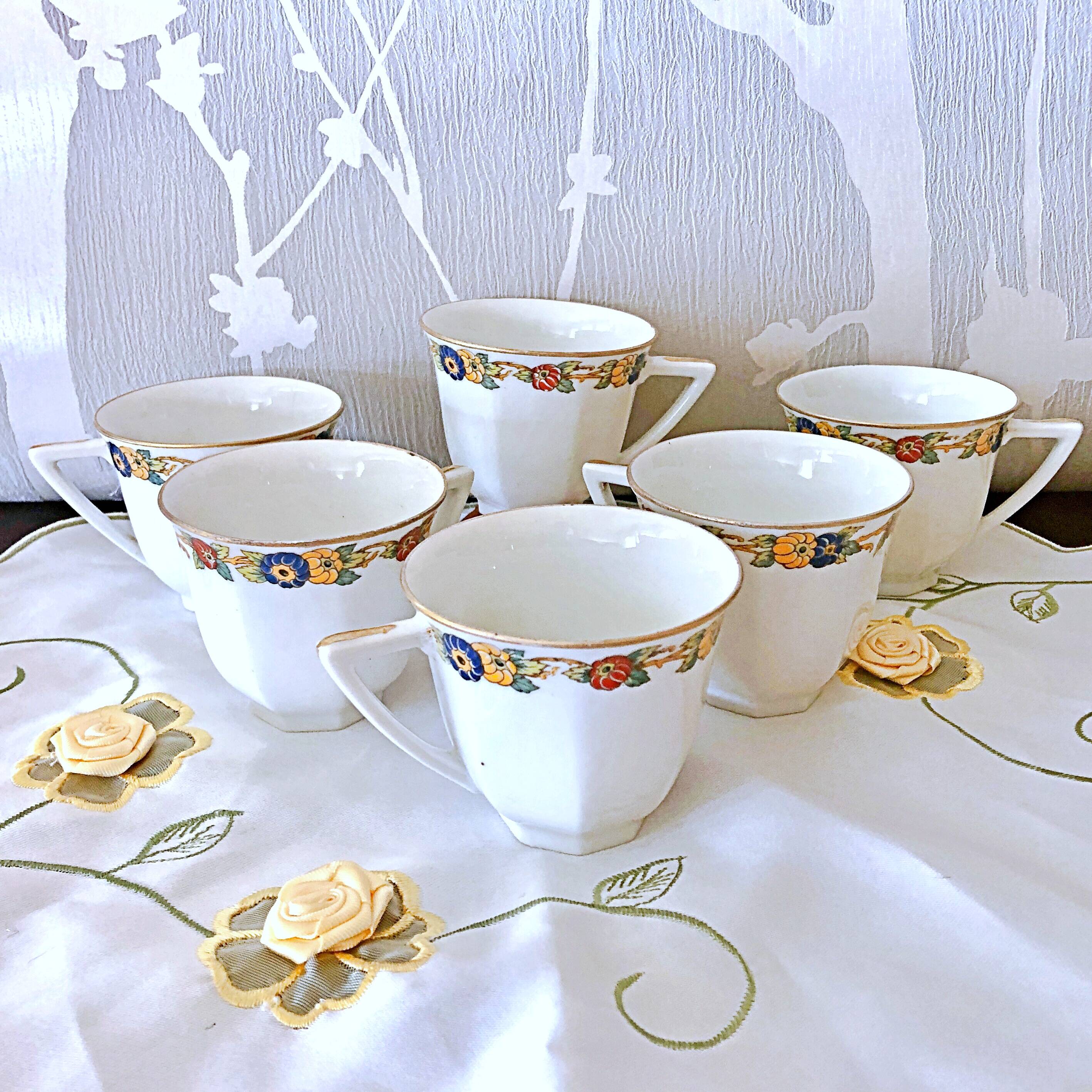 6 Limoges porcelain coffee cups Jean Boyer France vintage