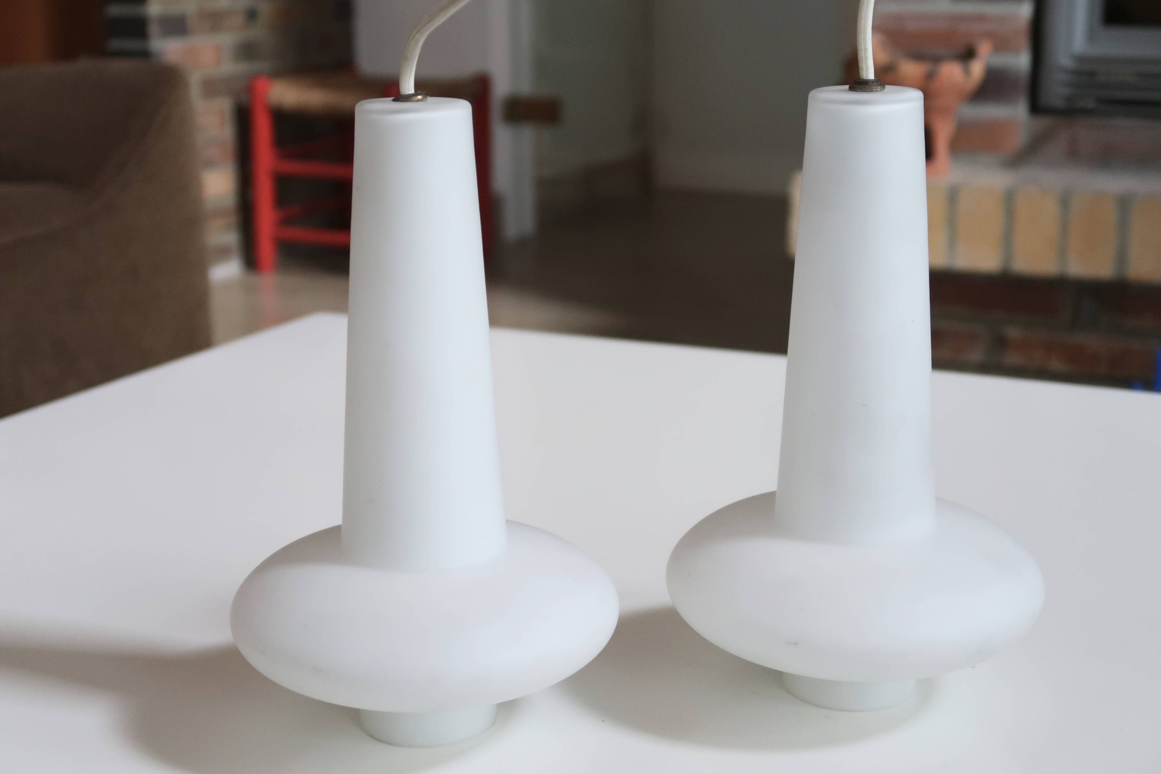 Pair of white opaline suspensions, 50s