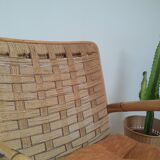 Vintage rattan and braided rope armchair