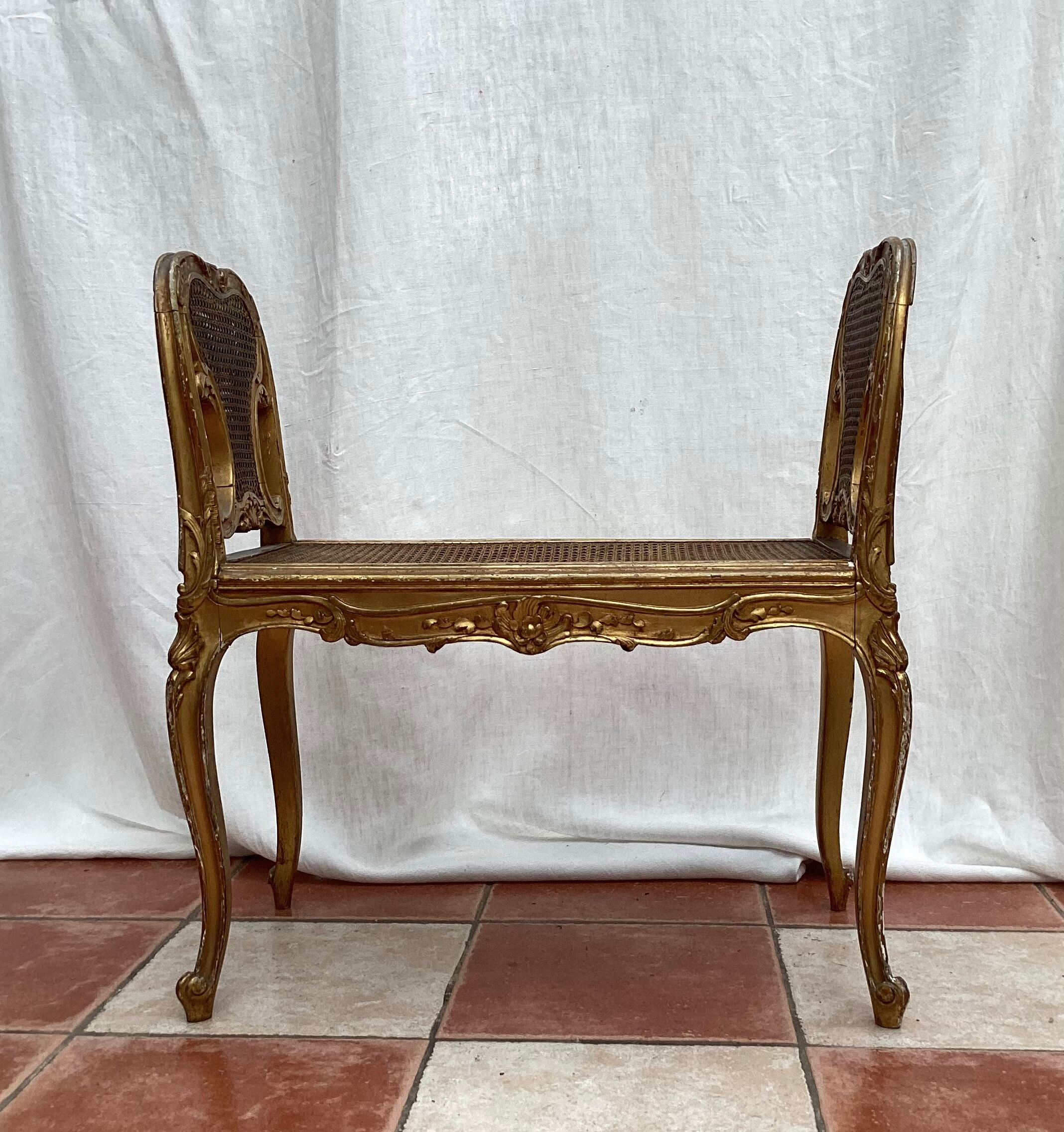 Bench in gilded wood seated in canning dimension: height -71cm- width -66cm-