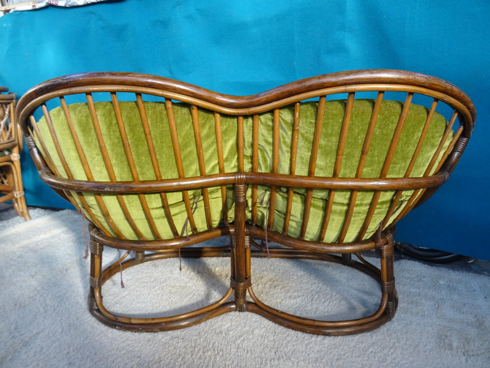 Vintage rattan bench 70s