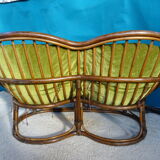 Vintage rattan bench 70s
