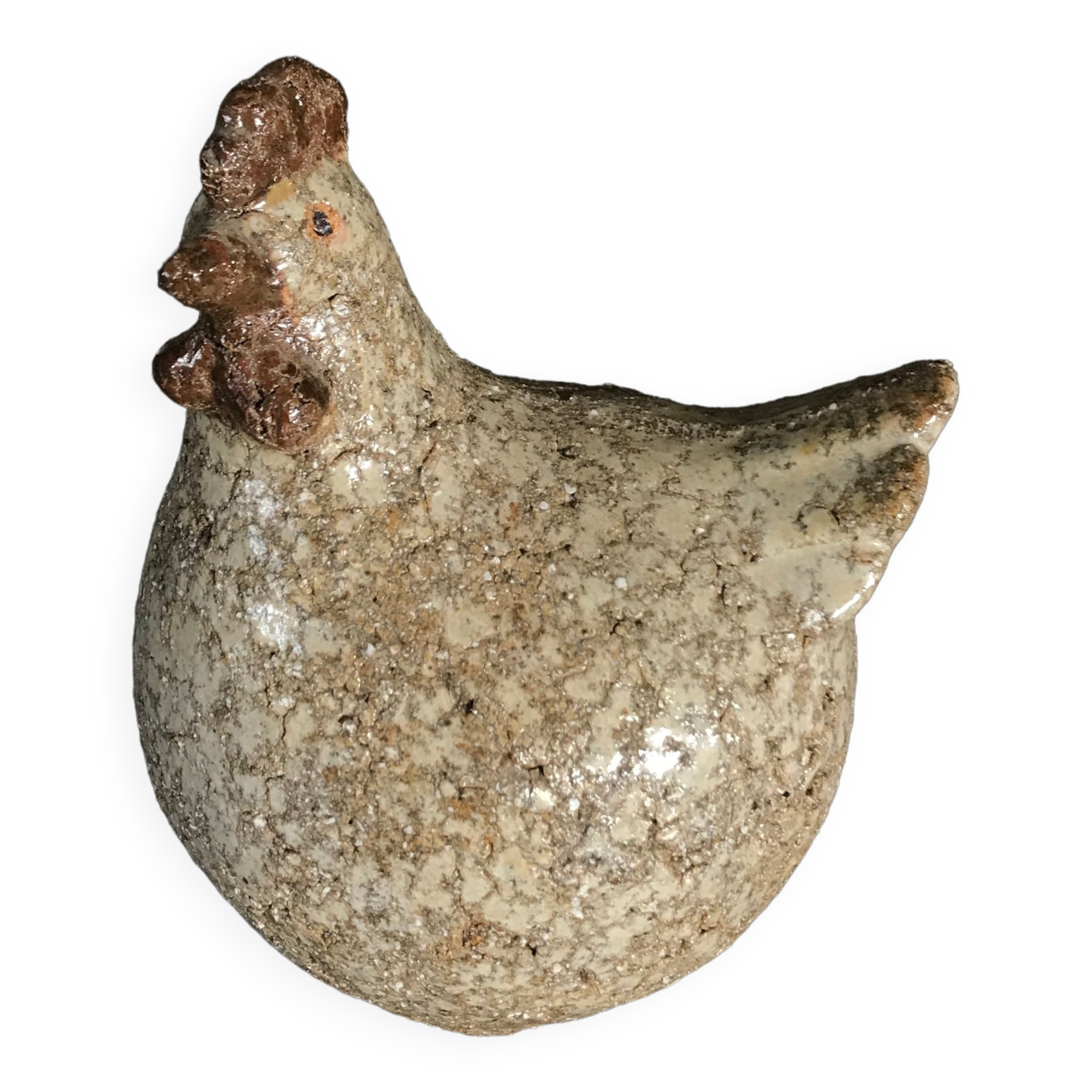 Poule in cracked and enamelled ceramic signed athezza