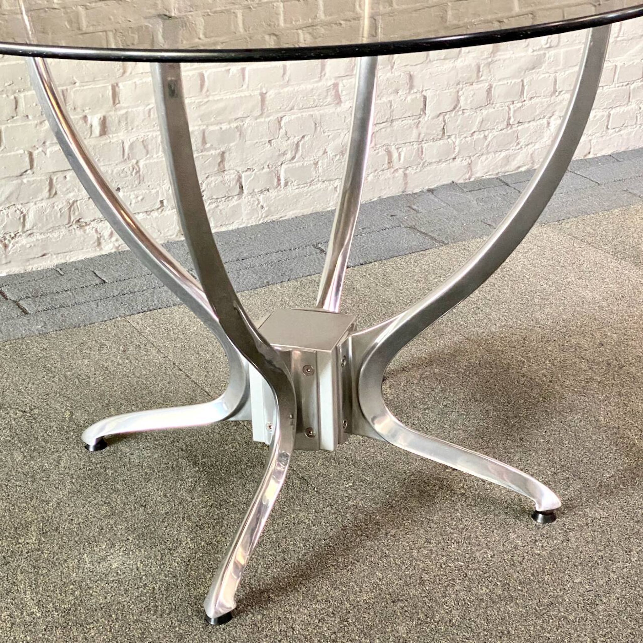 Round dining table - smoked glass & brushed aluminum base