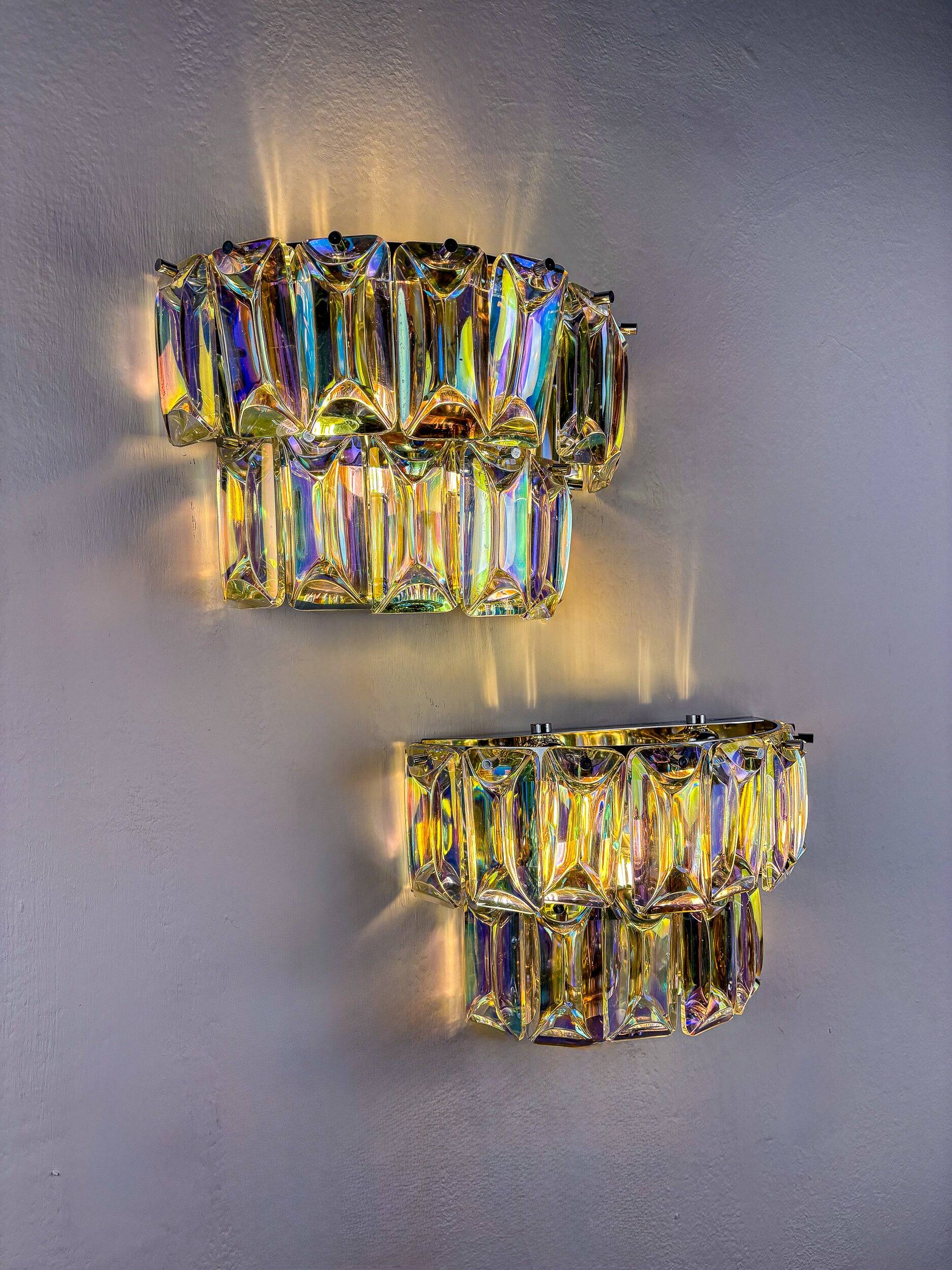 Pair of 2-tier Paolo Venini iridescent Murano glass wall lights, Italy, 1970s