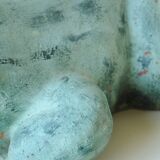 Terracotta frog - garden decor - water green patina