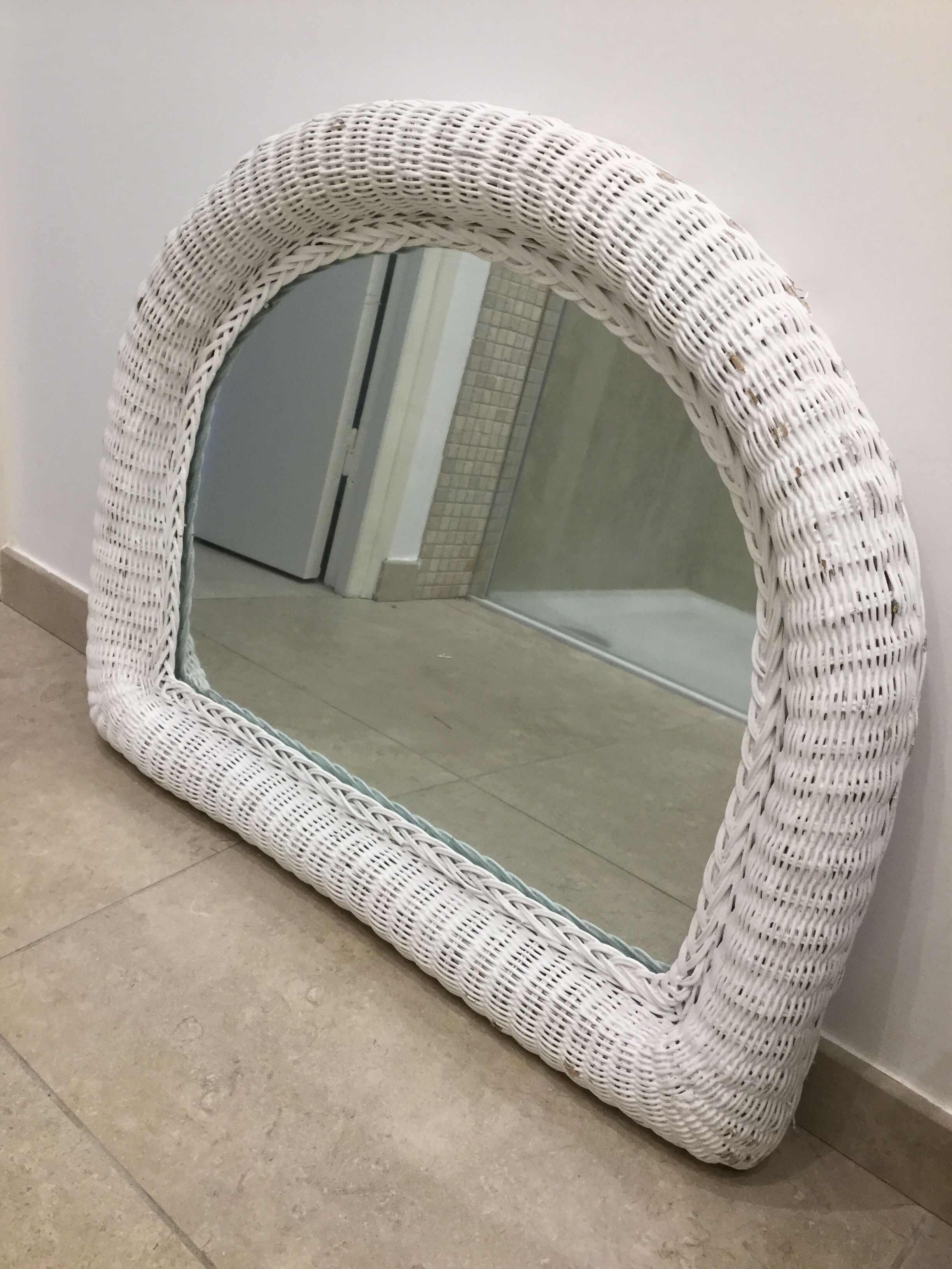 Half moon rattan mirror  76x62cm