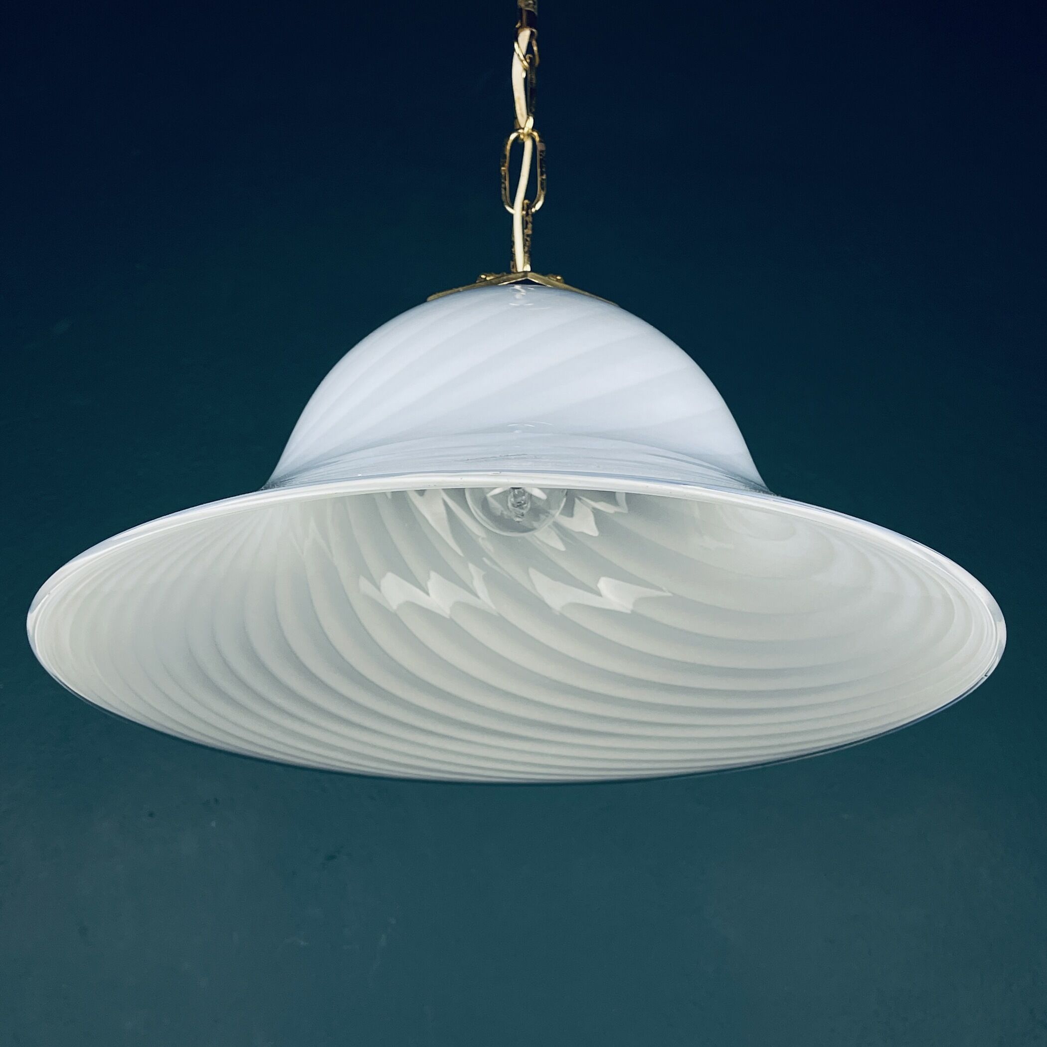 Vintage blue swirl murano pendant lamp Venice glass Italy 1980s