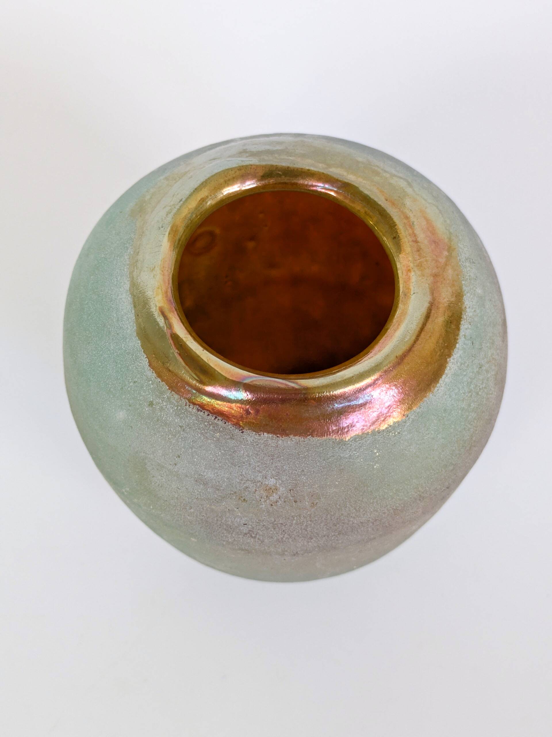 Vintage Glass Art Vase Hand Blown Iridescent Rainbow Gold