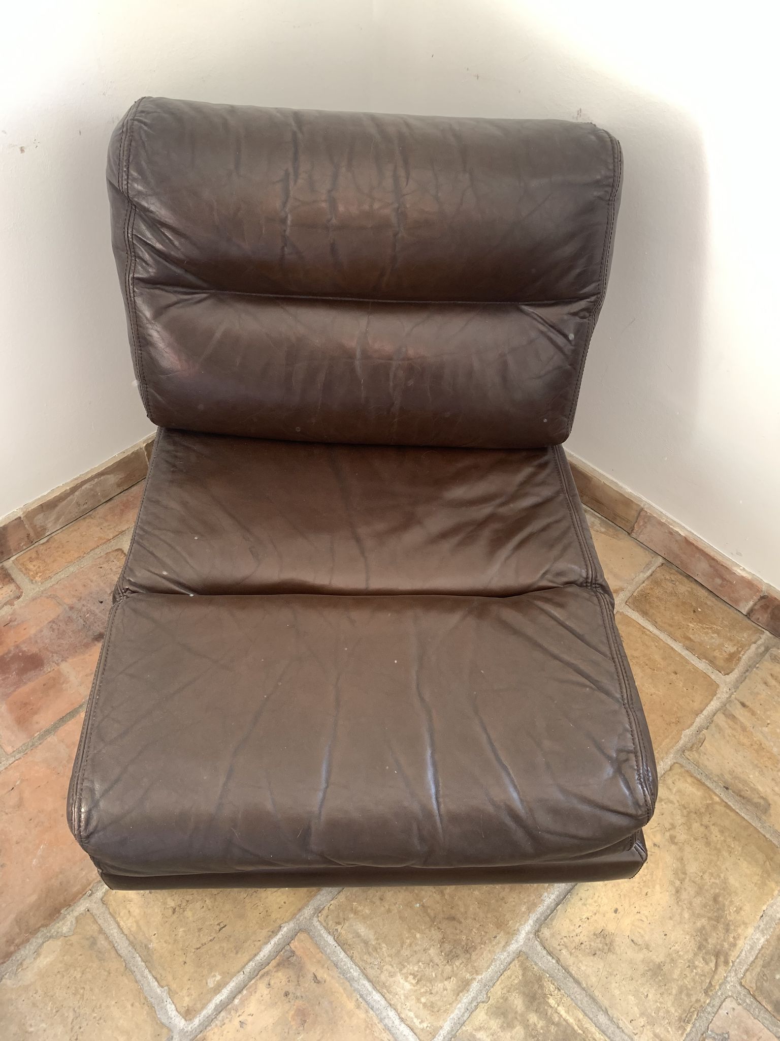 Duo of armchairs in leather 1960 rock and bobois