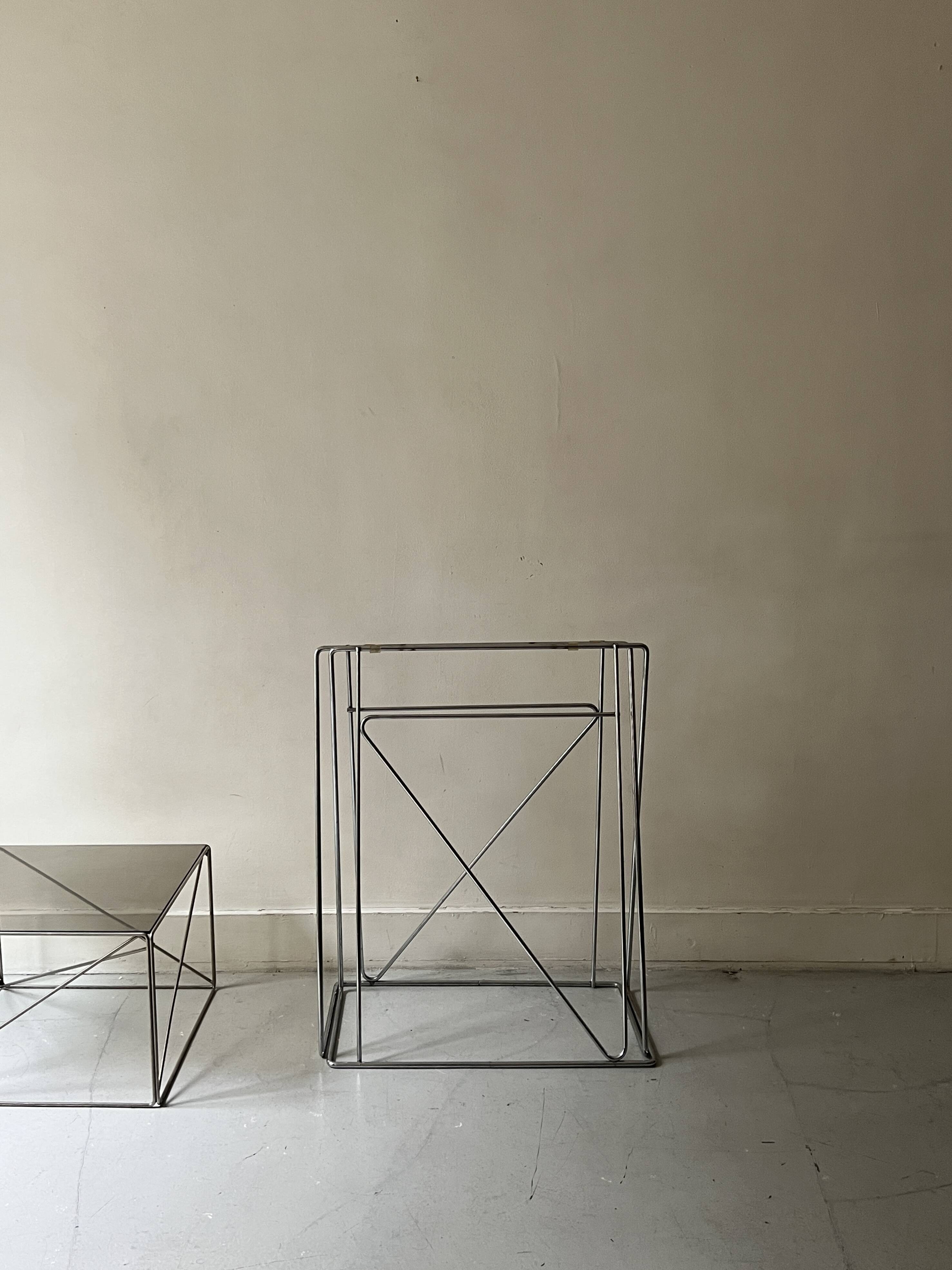 Large wire desk in smoked glass and chromed metal, Sauze 1970