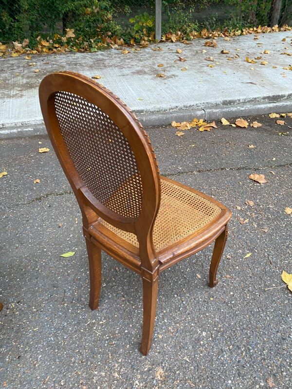 2 chaises médaillon style Louis XV en bois massif et cannage
