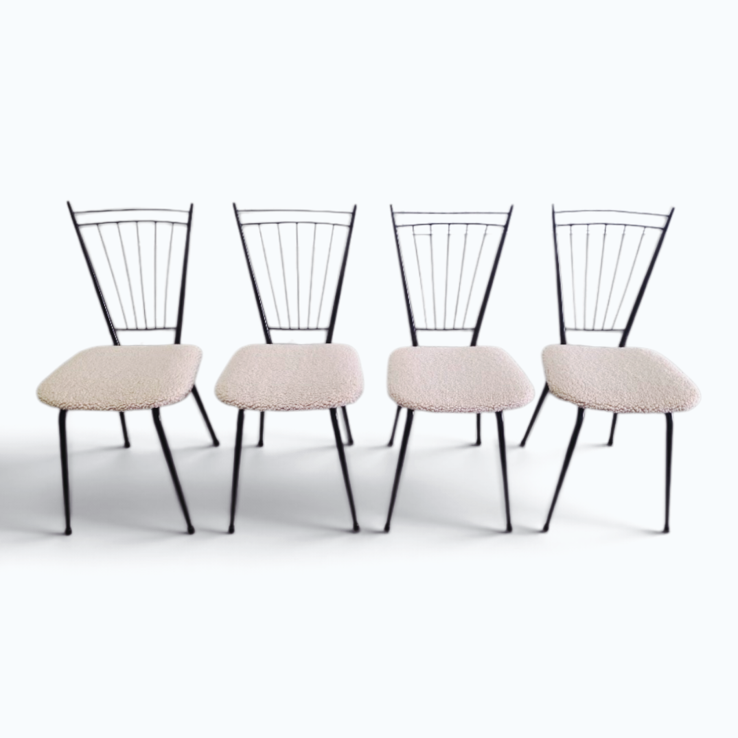 Suite de 4 chaises "Harpe" 1950 – Design Mid-Century & Assises Bouclée