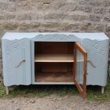 Renovated vintage low sideboard - Unique piece of furniture with floral moldings