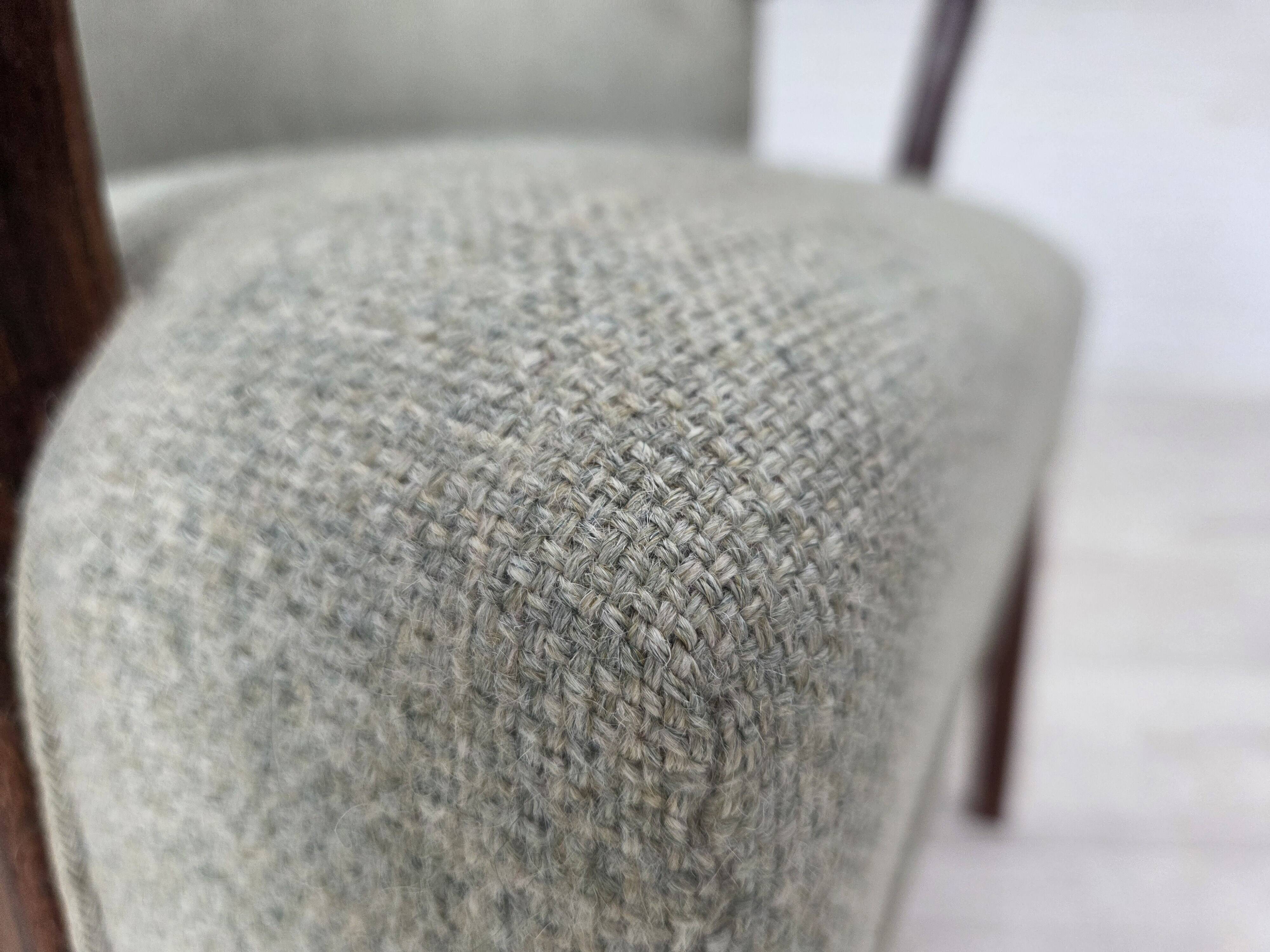 1960s, Danish armchair, original light grey furniture wool, teak wood.