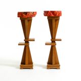 Two mid-century standing ashtrays consisting of red Alabaster cup