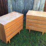 Commodes vintage (duo) en chêne  à 4 tiroirs.