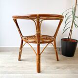 Vintage round rattan coffee table 1970