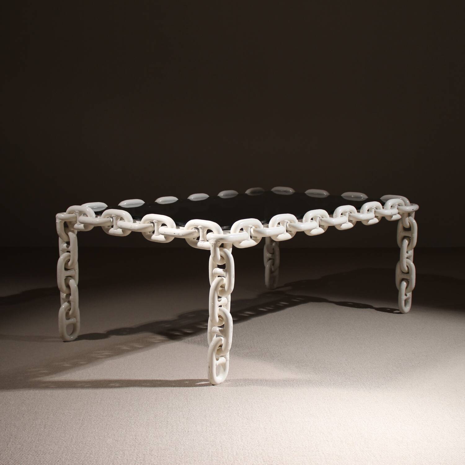 Brutalist Chain Link Coffee Table with Smoked Glass | France 1970s